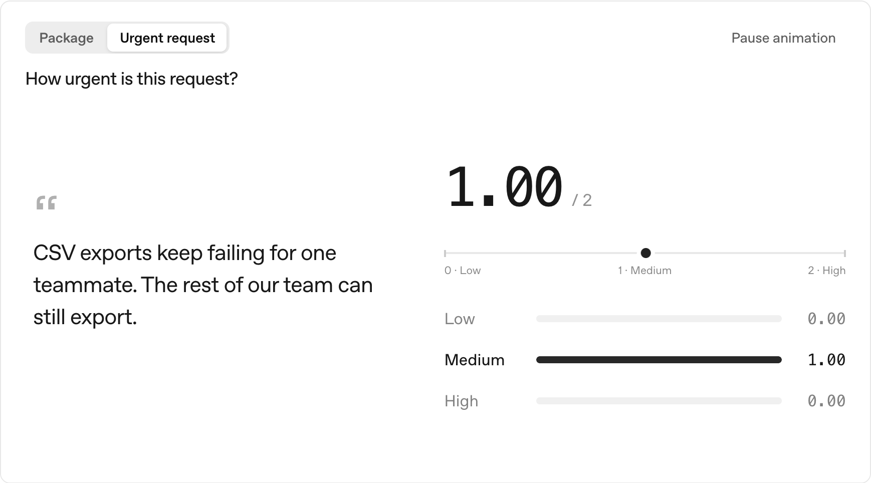 Captura de la guia d'OpenAI: una petició d'un client i una escala d'urgència del 0 al 2; Decisions hi posa un 1